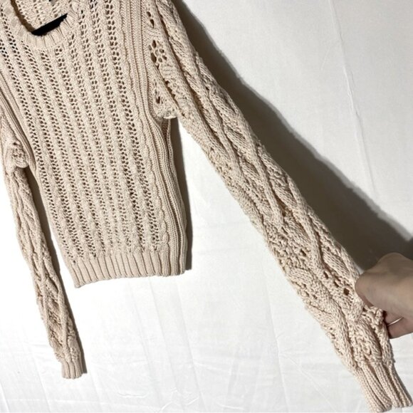 Line Cream Cotton Chunky Knit Scoop Neck Long Sleeve Pullover Sweater XS - Picture 11 of 13